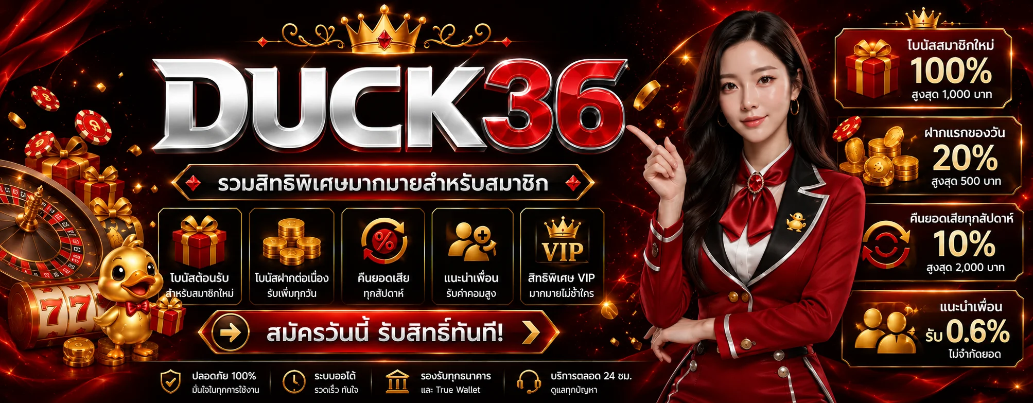 DUCK36 โปรโมชั่น โบนัสและสิทธิ์สมาชิก