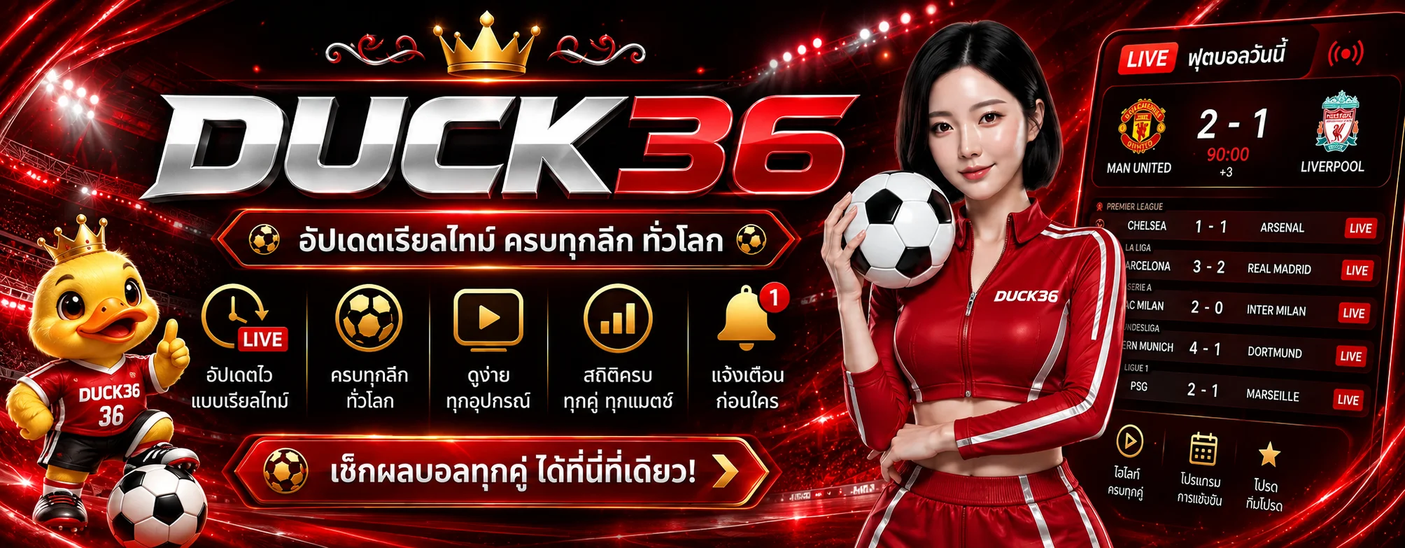 DUCK36 กีฬา ผลบอลสดและโปรแกรมการแข่งขัน